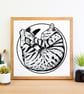 Cute Sleeping Tabby Cat Ink Illustration Giclee Art Print - Image 2