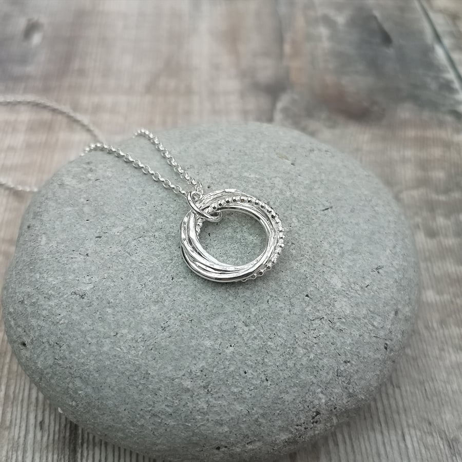 Sterling Silver Russian Ring Four Circle Necklace - 40th Birthday, 4 Decades