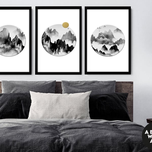 Wall decor living room minimalist wall art set of 3 art prints, new home gift,