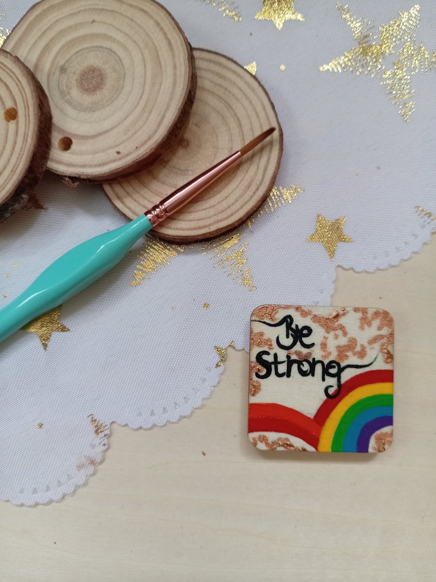 Wooden square shaped rainbow be strong fridge magnet 