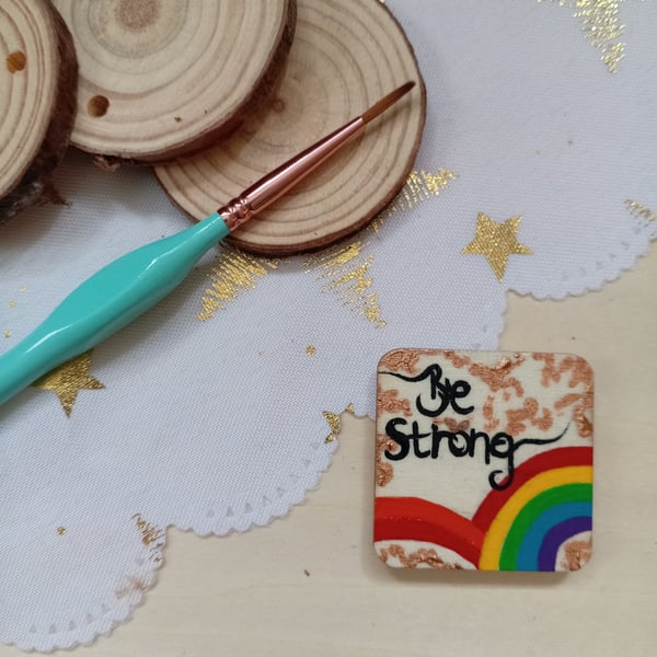 Wooden square shaped rainbow be strong fridge magnet 