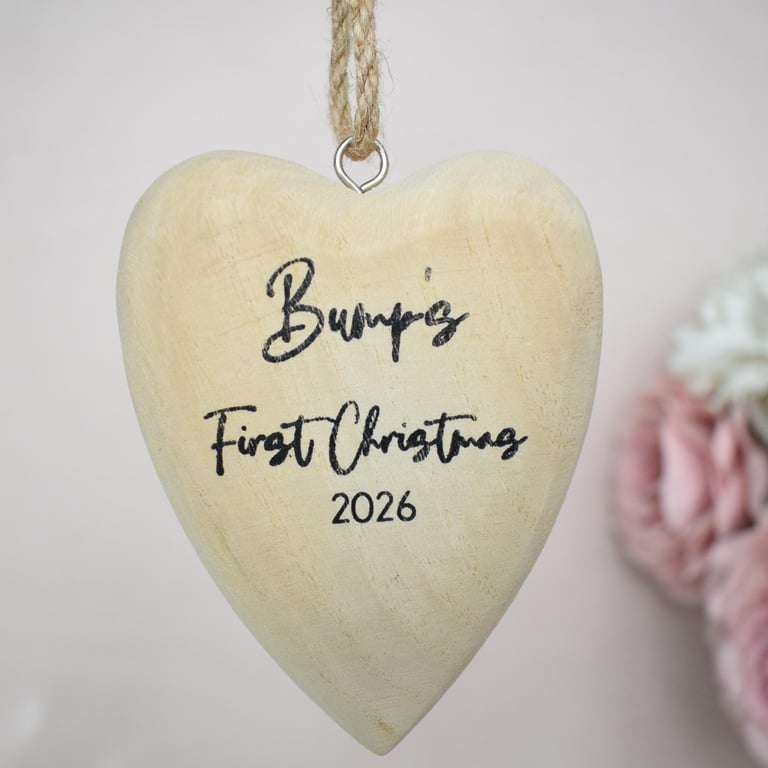 Bump's First Christmas 2026 Wooden Heart Pregnancy Christmas Ornament