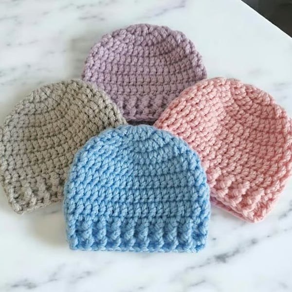 Crochet Baby Beanie – Newborn to Adult Sizes, Matching Family Gift