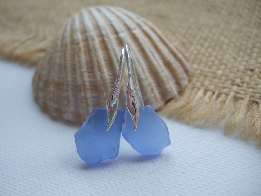 Scottish blue sea glass earrings, sterling silver blue sea glas jewellery