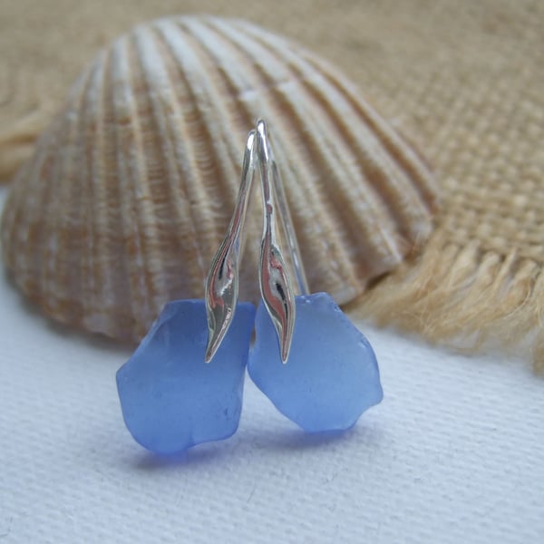 Scottish blue sea glass earrings, sterling silver blue sea glas jewellery