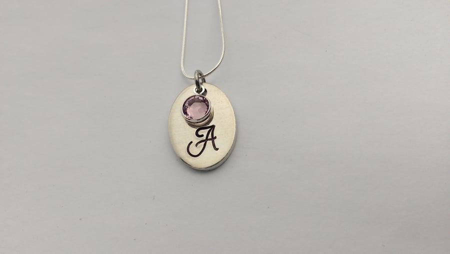 Hand stamped personalised oval initial necklace bridesmaid flower girl gift