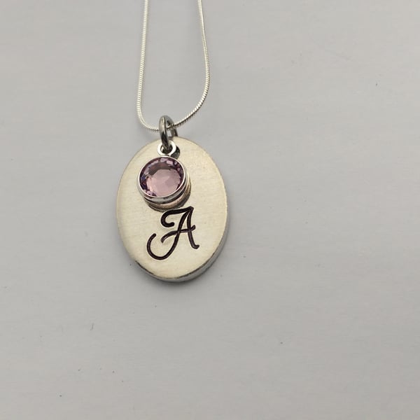 Hand stamped personalised oval initial necklace bridesmaid flower girl gift