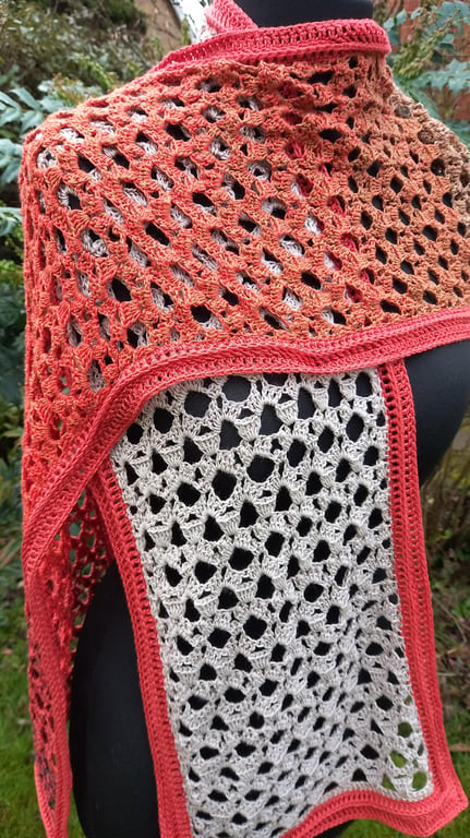 Handmade Crocheted Scarf, Ombre yarn