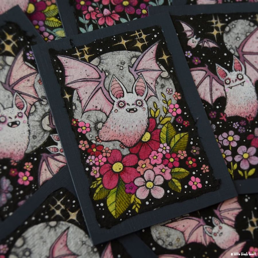 spring blossom bat - original aceo illustration