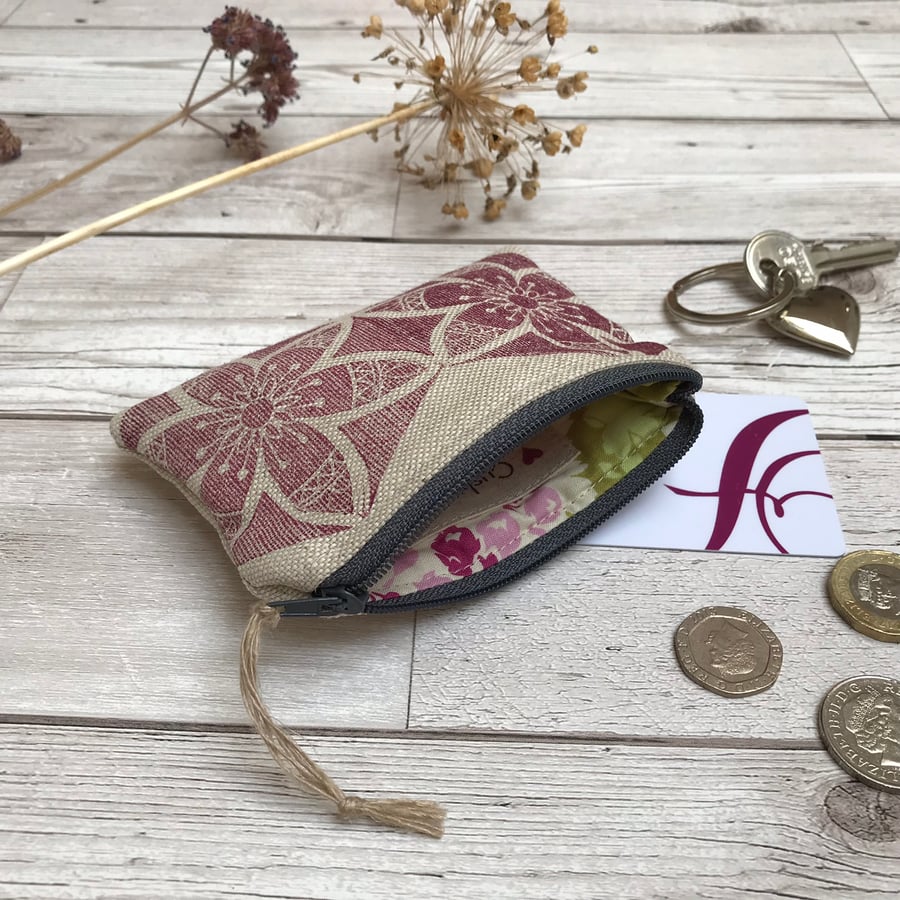 Hand Printed Linen Coin Purse, 'Peedie Purse', Credit Card Purse