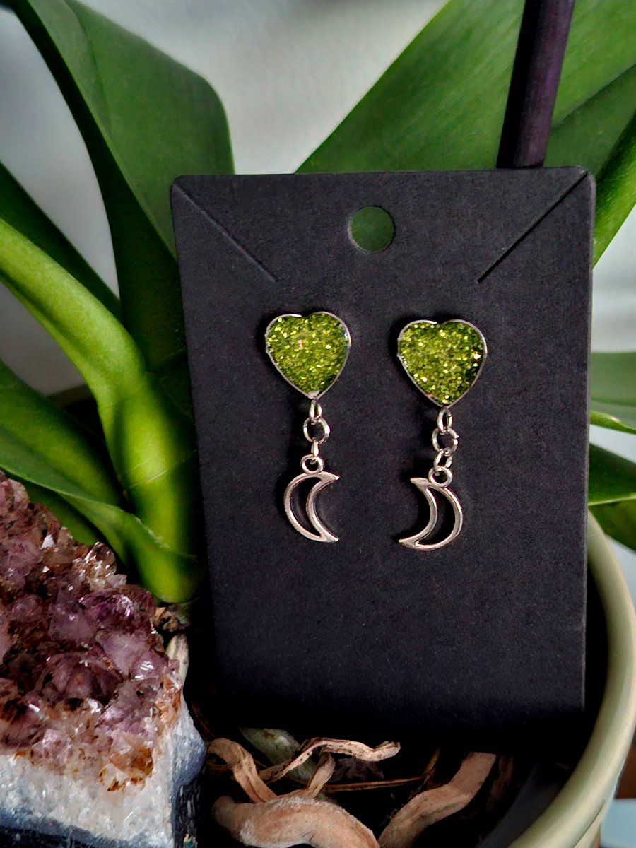 Gothic stud dangle witch moon earrings heart celestial 