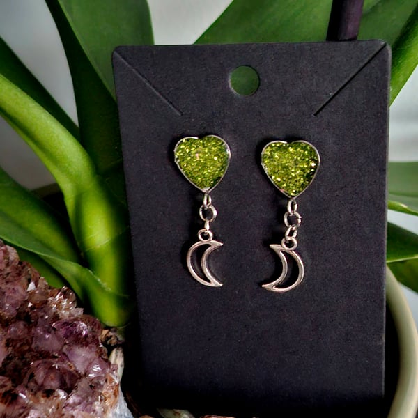 Gothic stud dangle witch moon earrings heart celestial 