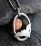 Recycled Silver and Copper Textured Bat and Moon Pendant Necklace - Image 2