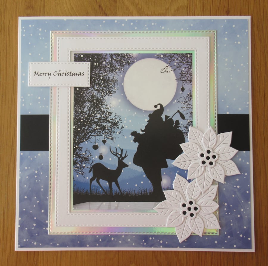 8x8 Santa & Deer Silhouette Christmas Card