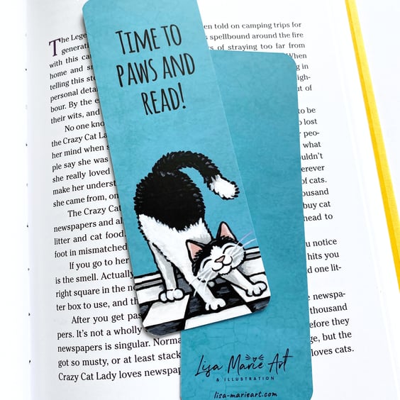 Happy Stretching Cat Bookmark, 52mm x 148mm