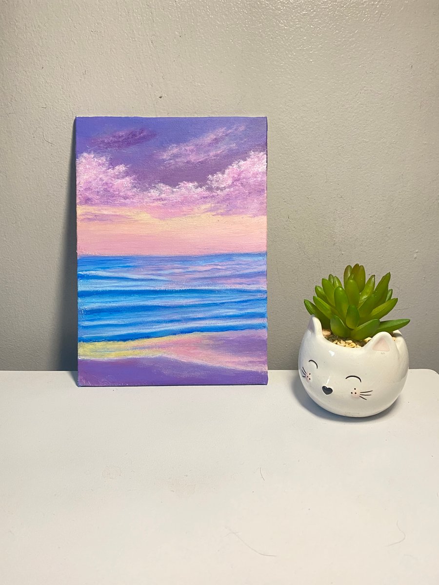 Acrylic Sunset Painting  Seascape Canvas Panel