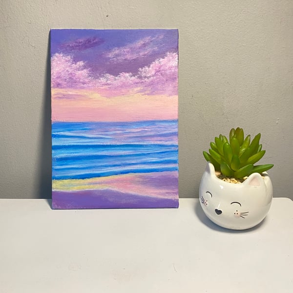Acrylic Sunset Painting  Seascape Canvas Panel
