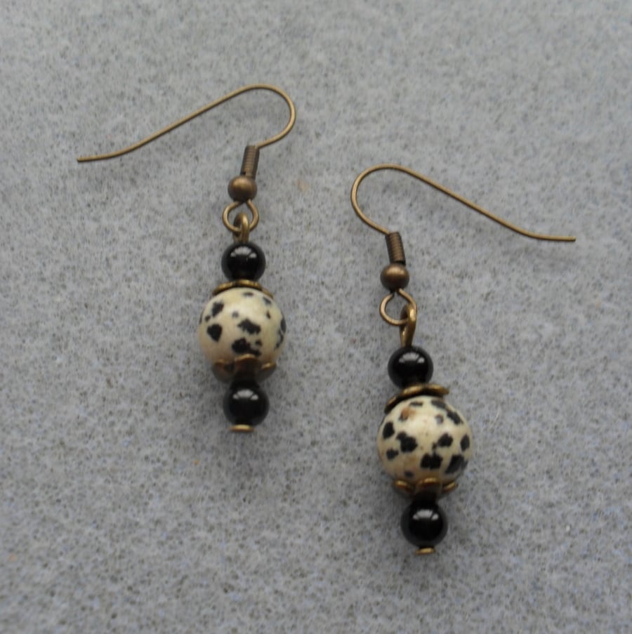 Dalmatian Jasper and Black Agate Earrings EA0130