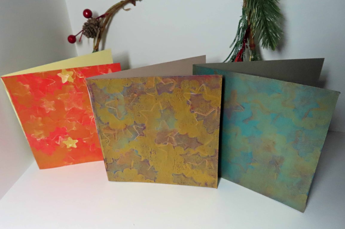 Christmas Gelli Printed Art Greeting Cards Set One Off Holly