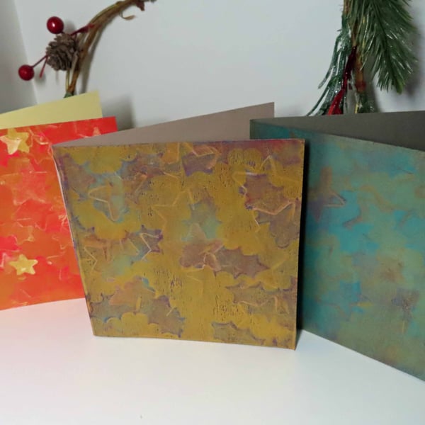 Christmas Gelli Printed Art Greeting Cards Set One Off Holly