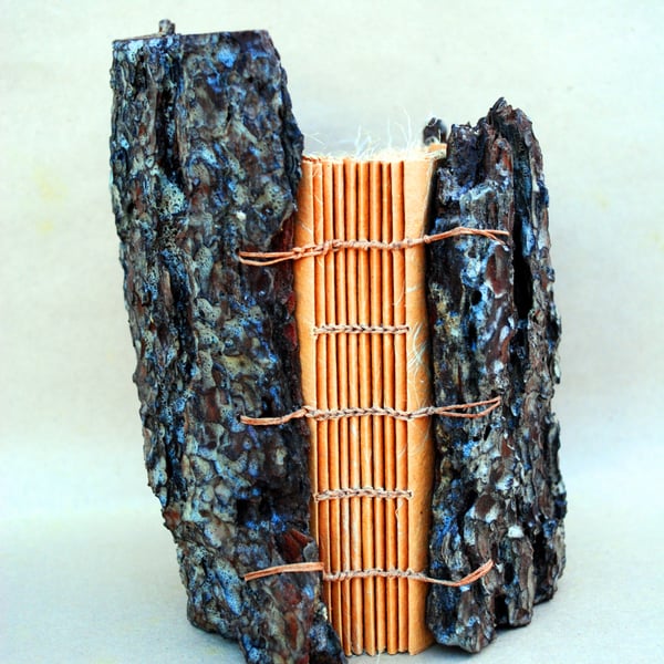 Tree Bark Book IV.Handbound made from Monterey Pine Bark covers and Lokta Paper.