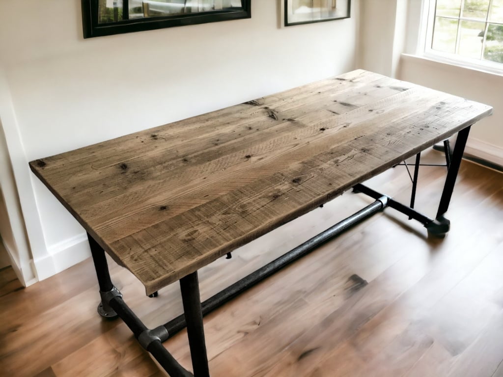 Dining Table, Custom Made Reclaimed Scaffold Boards, Rustic, Industrial, Pipe Tu