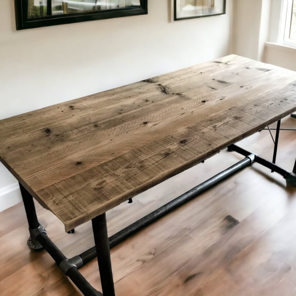 Dining Table, Custom Made Reclaimed Scaffold Boards, Rustic, Industrial, Pipe Tu