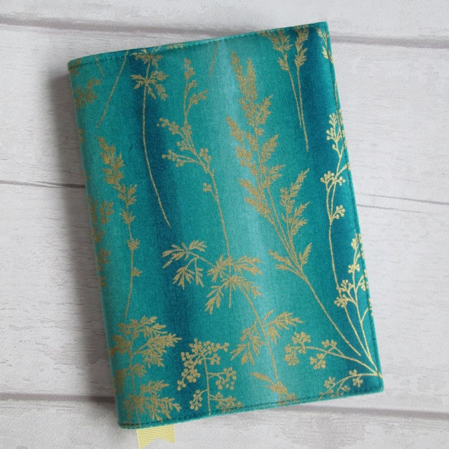 SOLD - A6 Reusable Turquoise with Gold Grasses Notebook Cover