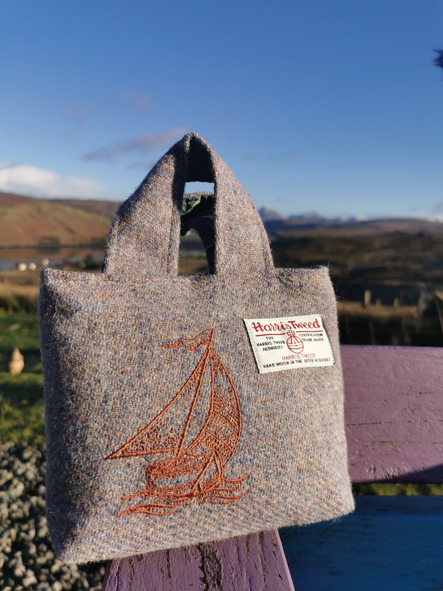 Harris Tweed Little Lady Bag with with sailing boat 