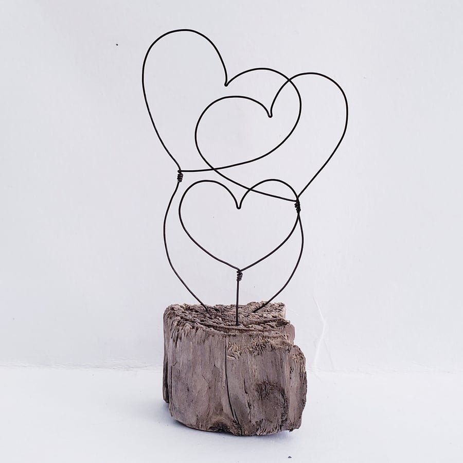 Driftwood and wire heart art 'Then we were Three'