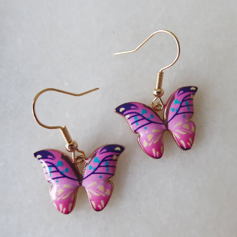 Pink and Blue Butterfly Earrings with KC Gold Ear Wires