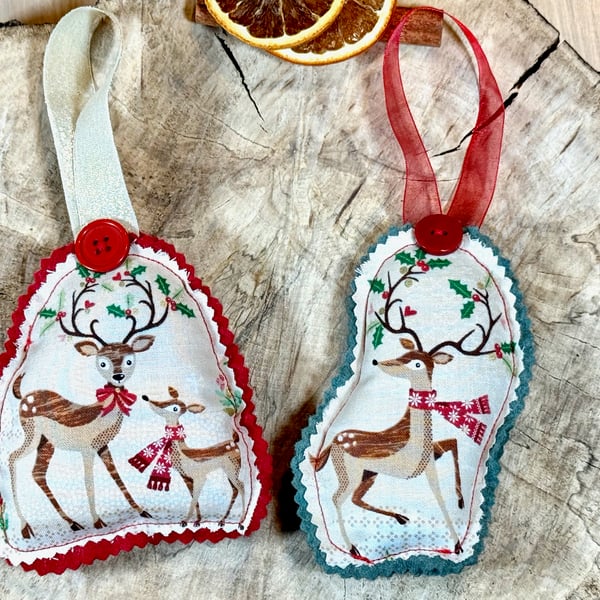 2 x Cotton and Felt Christmas Tree Decorations