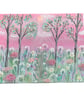 Pink Floral Landscape Acrylic Painting 
