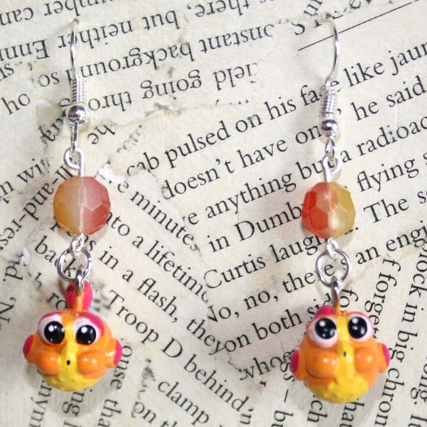 SALE Orange Puffer Fish Charm Earrings