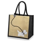 Medium Jute Hessian Black Trim Shopping Bag Decorated with a White Westie Dog