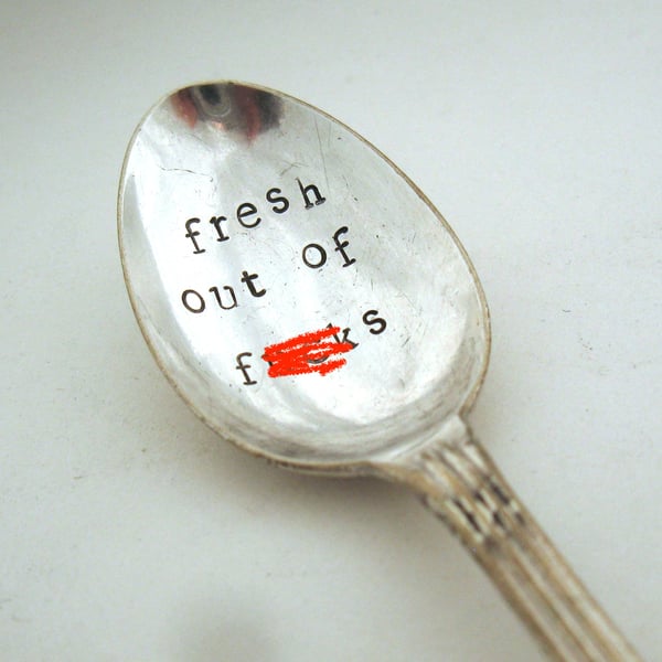 Rude coffeespoon, fresh out of f--ks, bargain bin item