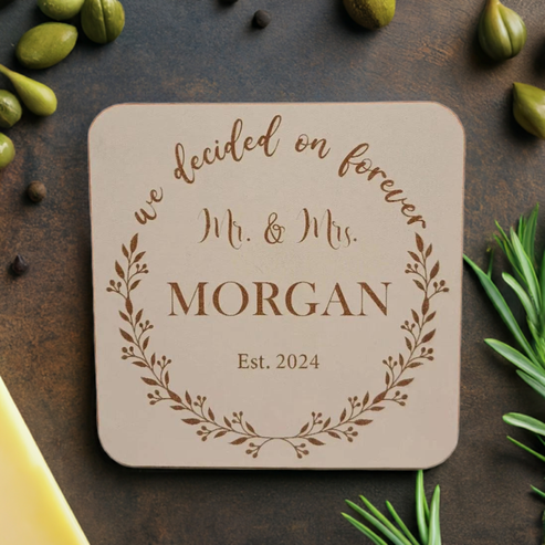 X 2 Personalised White Wood Coaster