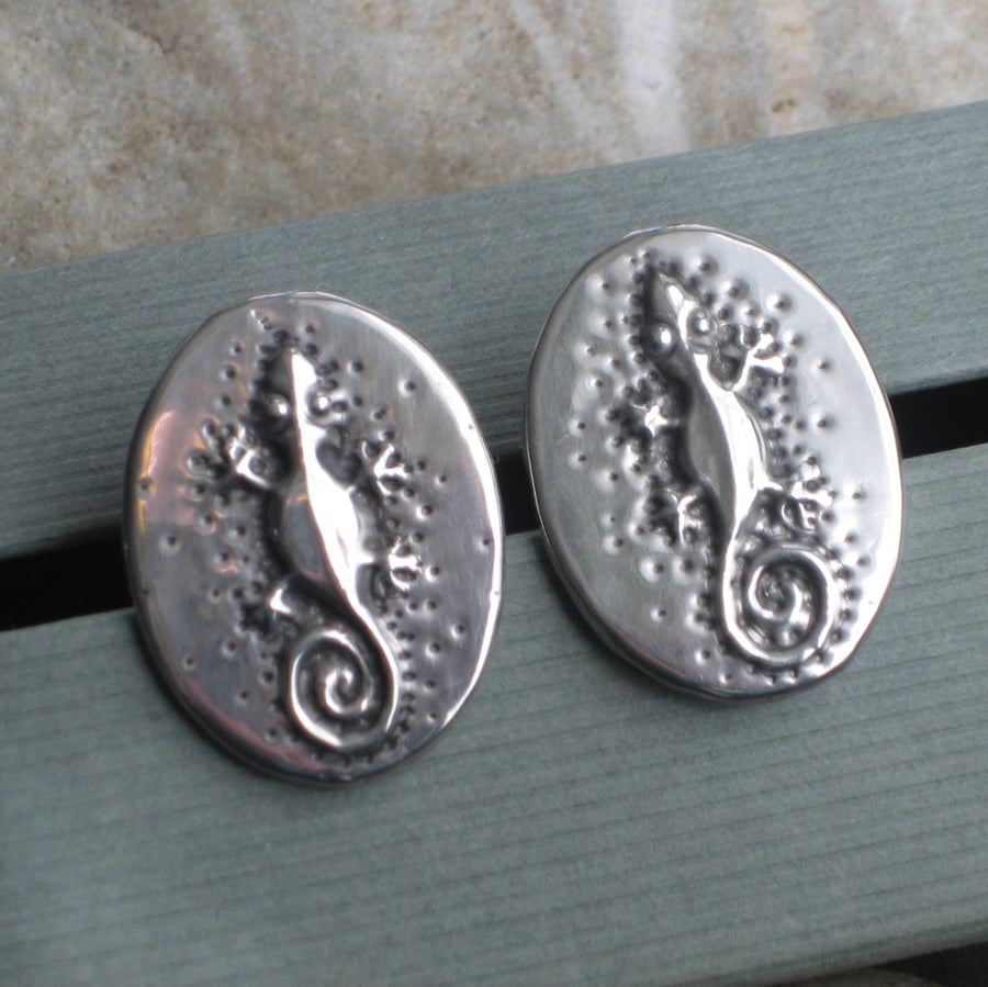Gecko Lizard Cufflinks in Silver Pewter