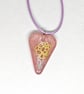 Hand-Painted Baby Pink Resin Necklace: Boho Floral Pendant with Gold Flowers