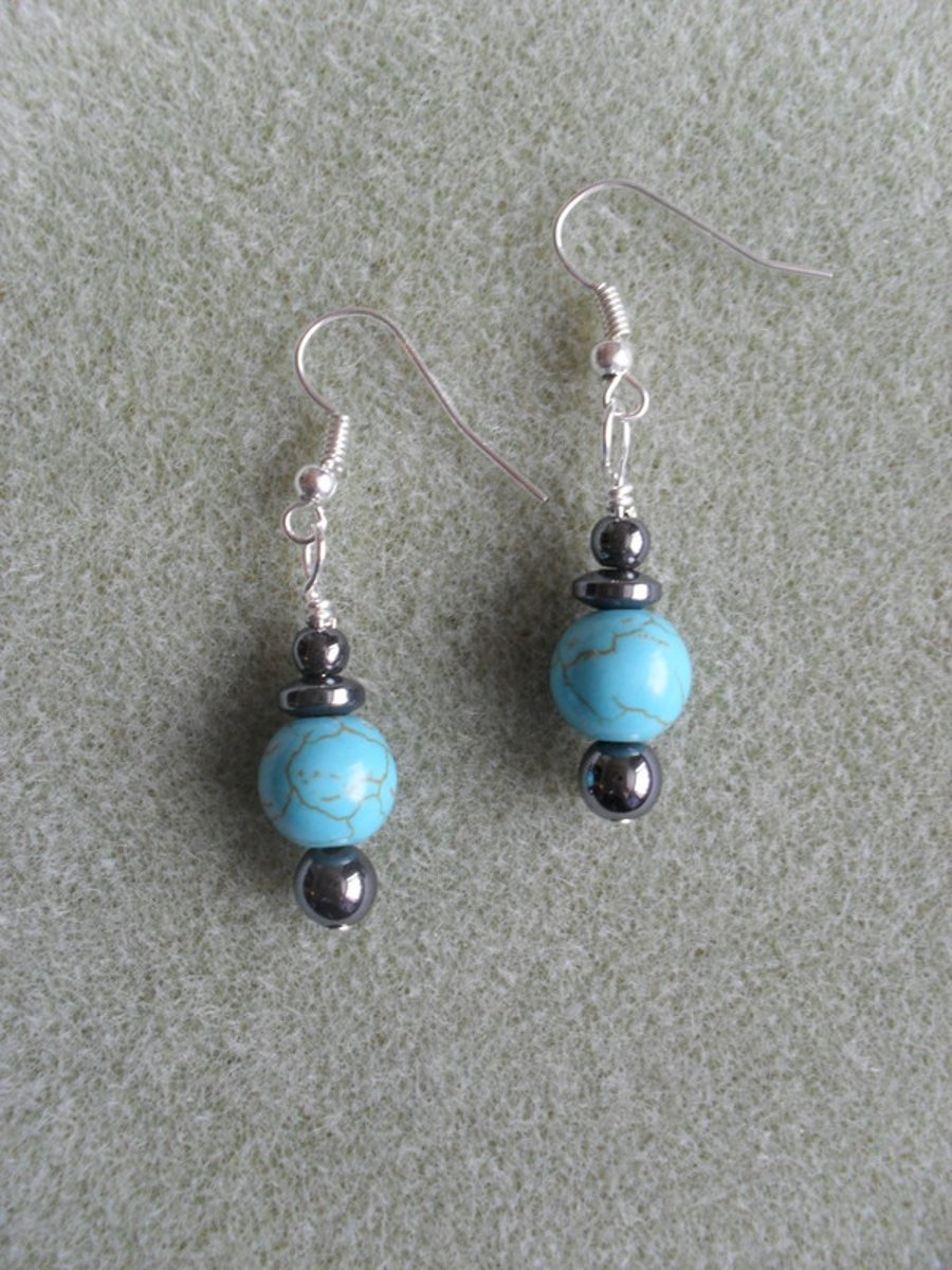 SALE!! Haematite and Turquoise Coloured Stone Earrings EA102