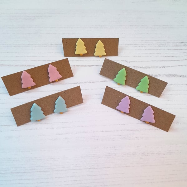 Pastel and gold Christmas tree stud earrings, choose your colour