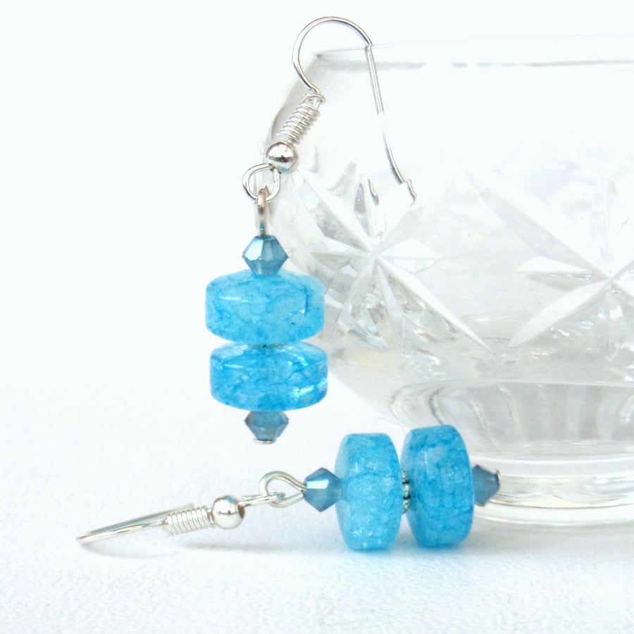 Blue cracked quartz and crystal earrings
