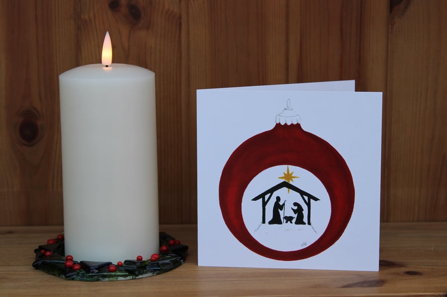Christmas card Nativity card printed from an original watercolour Bauble