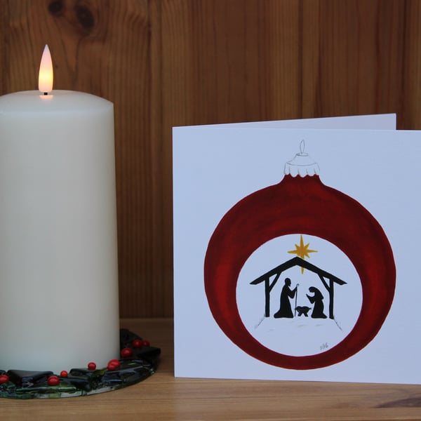 Christmas card Nativity card printed from an original watercolour Bauble