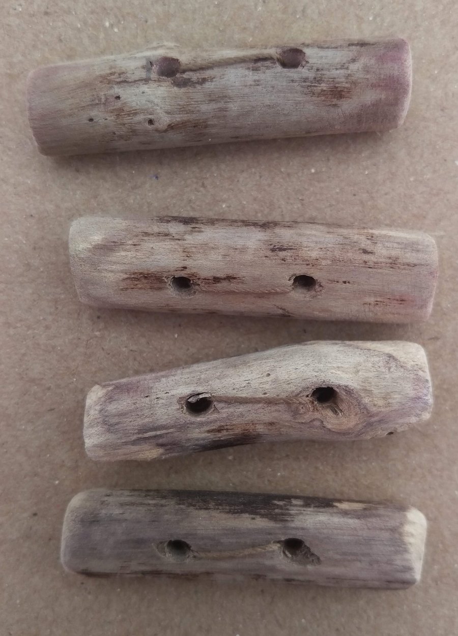 Set of four beachcombed buttons, driftwood toggle buttons