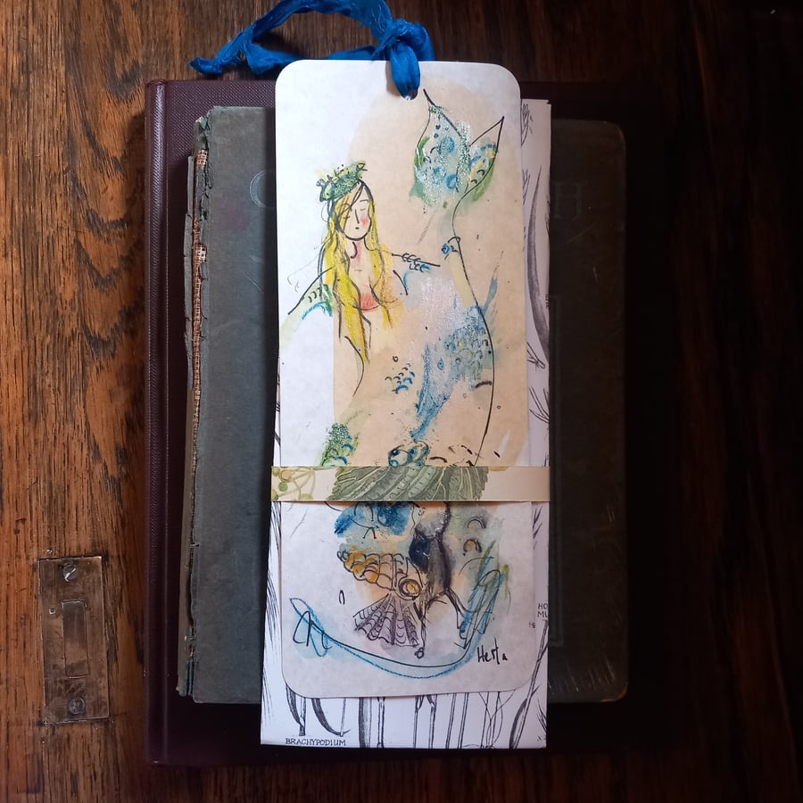 Hand drawn bookmark ' mermaid making waves'