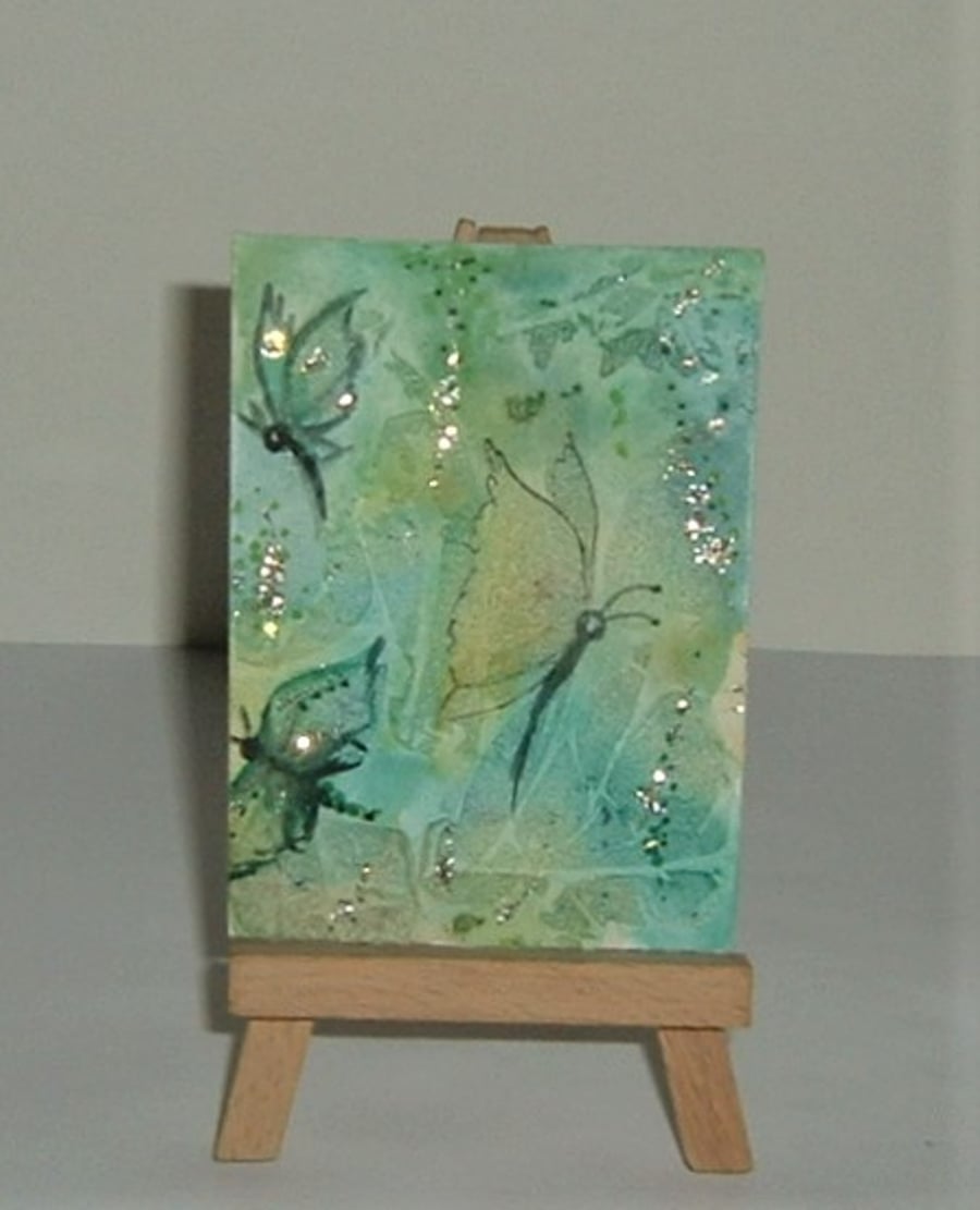 aceo fantasy butterfly miniature art painting ( ref F 409.D5 )