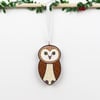 barn owl hanging Christmas tree ornament, cute stocking filler