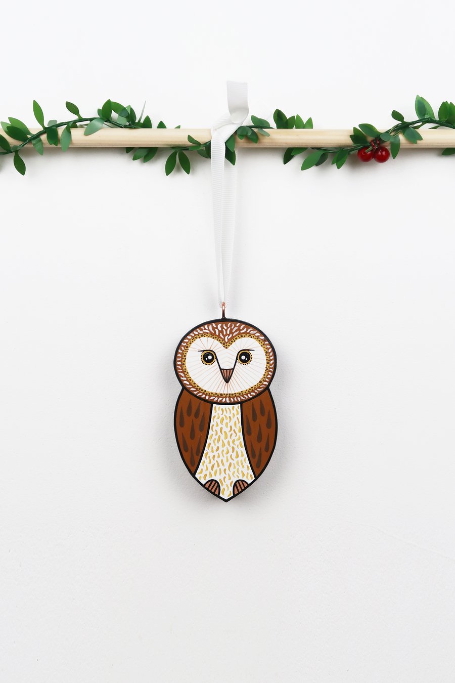 Barn owl hanging Christmas tree ornament, Owl stocking filler.