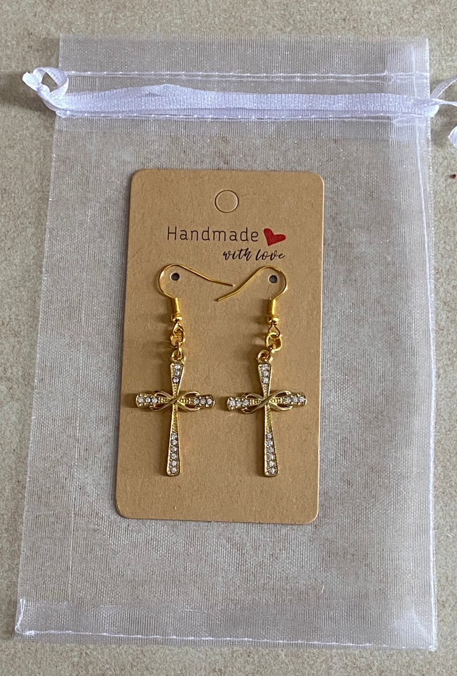 Pretty Gold Plated Cross Filigree Drop Earrings